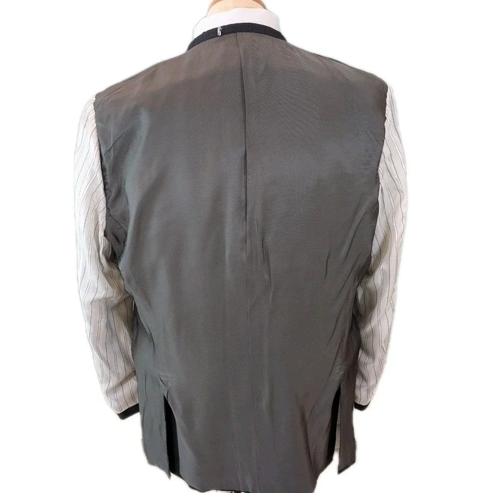 Hickey Freeman Suit Mens 44R Gray Blue Windowpane 2 Button 100% Wool 36x29 USA
